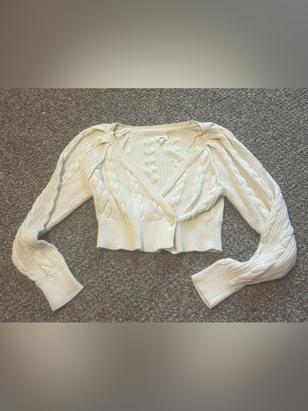 Aerie S|P Women’s Cropped Cable-Knit V-Neck Sweater Cardigan - Cream Fall Y2K